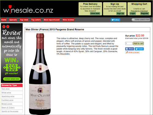 New-Zealand : Mas Olivier wines on sales !
